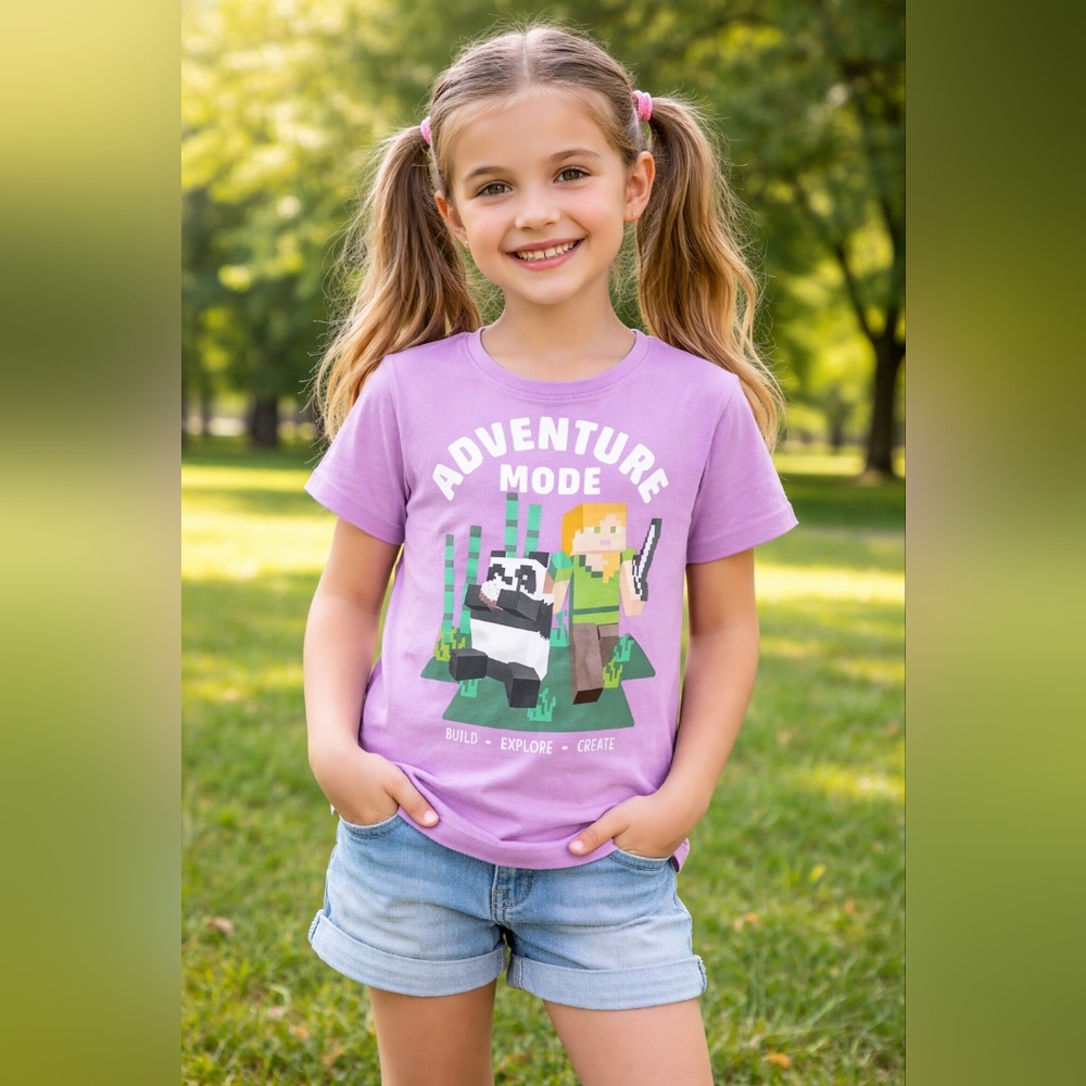 Minecraft Adventure Mode Kids T-Shirt Purple Size 6/6X – Alex & Panda Graphic Te